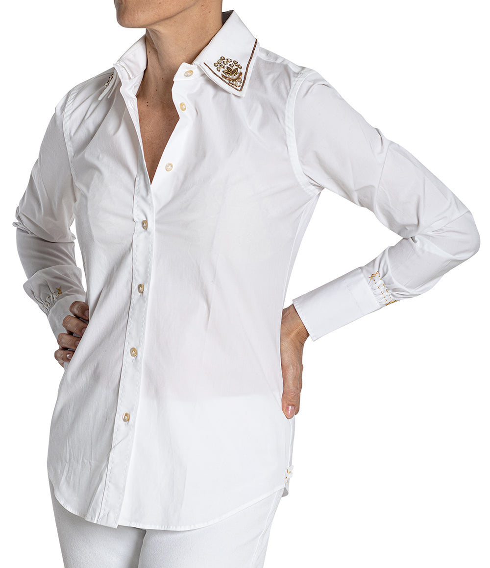 White Blouse with Gold Embellished Collar